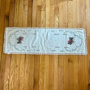 Vintage Hand-Embroidered Dresser Scarf  – Scottie Dog Motif CottageCore